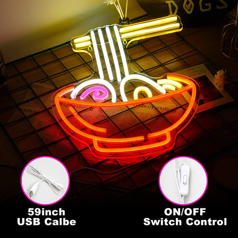Dimmable 16.1X12.6 Ramen Neon Sign Ramen Noodle Led Neon Lights for Wall Decor Vibrant Neon Signs Powered by USB