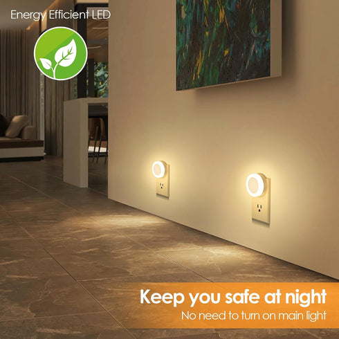 Dimmable 2-Pack FOLKSMATE LED Night Lights Plug in, Nightlight Plug Into Wall with Light Sensor, Soft White Adjustable