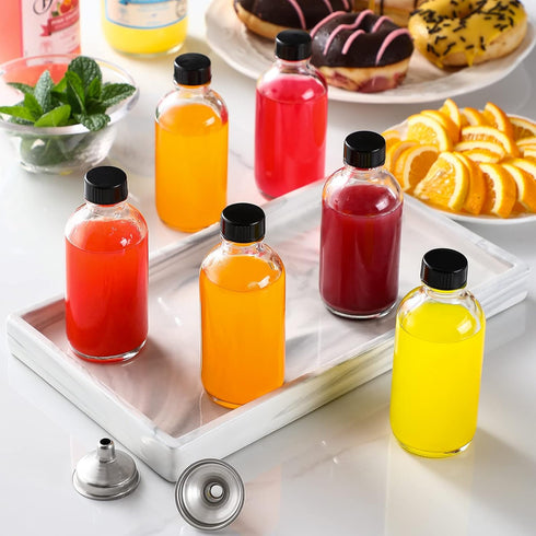6 Pack Small Clear Glass Bottles 4 oz with Lids & 2 Stainless Steel Funnels, 120ml Boston Sample Bottles