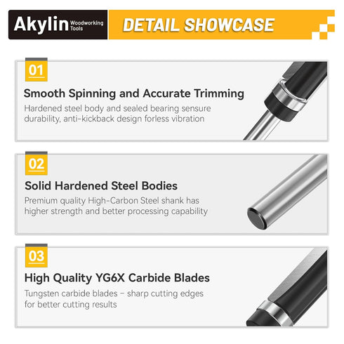 7pcs 1/4 Inch Trimmer Jointing,Trimming Pattern Router Bit Top Bearing Shank,Top Bearing Flush Trim Router Bit, Router