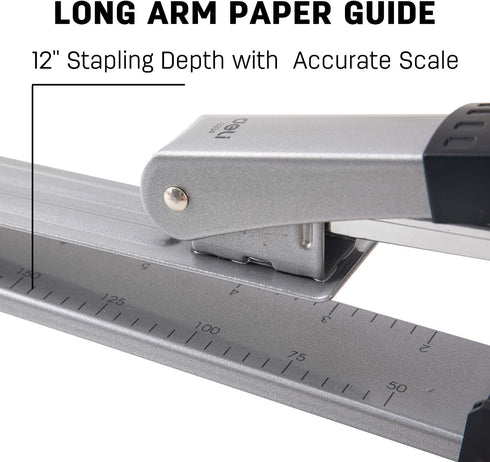 Deli Long Reach Stapler, 20 Sheet Capacity, Long Arm Standard Stapler for Booklet or Book Binding, Silver