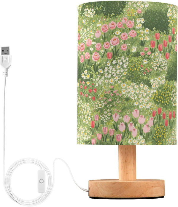 ALAZA Bedside Table Lamp for Bedroom Colorful Wildflowers Floral Nightstand LED Light