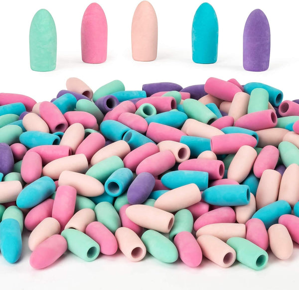 Sukh Cap Erasers for Pencils Bulk - 60 PCS Latex Free Pencil Top Erasers in 5 Colors