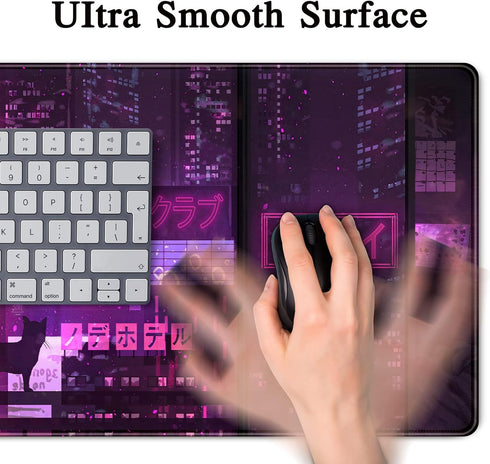 Purple Gaming Mousepad, Japanese Desk Mat XXL Extended Anime Cool Large Mouse Pad for Computer Gamers, 31.5''X15.7''