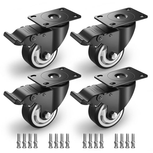 HOLKIE 3 inch Caster Wheels, Industrial Heavy Duty Swivel Casters with Safety Brake, Total Capacity 1000lbs, Pack of 4