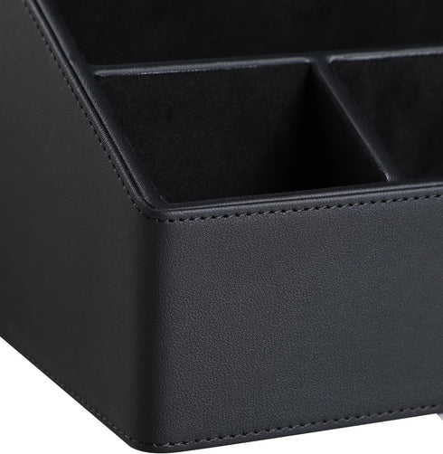 PU Leather Desk Organizer, Luxury Remote Control Holder for Home, Office Desk Accessories Table Caddy Bedside