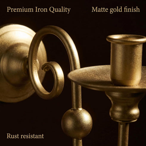 Set 2 (8.6" 5.9" 3.5") Gold Wall Sconces of - Elegant Iron Candle Holders Wall Decor, Modern Metal Wall Art for Living