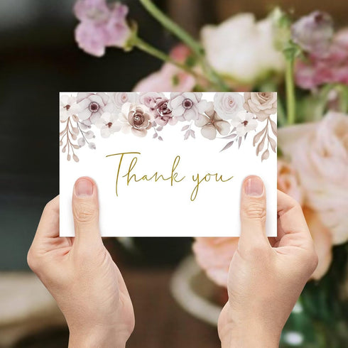 Oaken Leaford 24 Pack 6 Pre-Folded Floral Thank You Cards with Envelopes & Stickers, Elegant Designs for Wedding, Baby