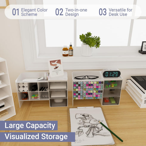 White Plastic Desktop Organizer Stackable Office Desk Supplies Storage, Stationary,Marker,Crayon Organizer with Drawer