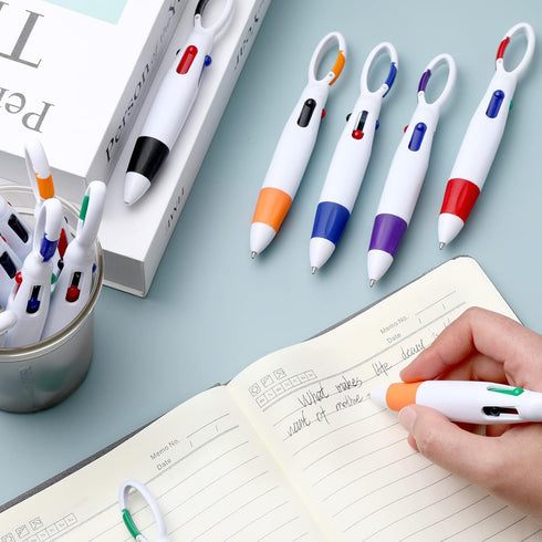 Retractable Shuttle Pens with Buckle Clip - 4 in 1 Multicolored Ink Ballpoint Pens, 120 Pieces for Office Supplies