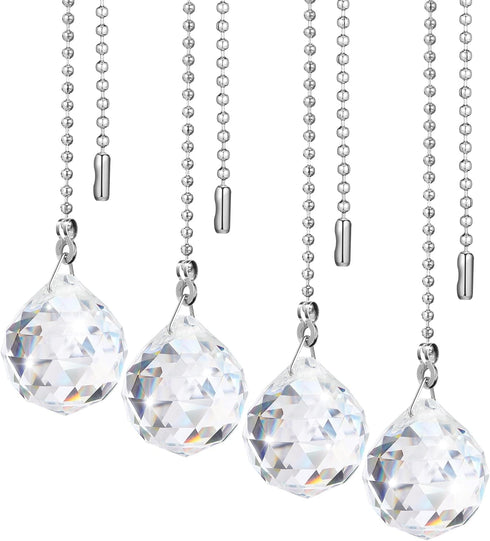 Patelai 4 Pcs Fan Pull Chain Extension Decorative Crystal Ornaments Clear Prism