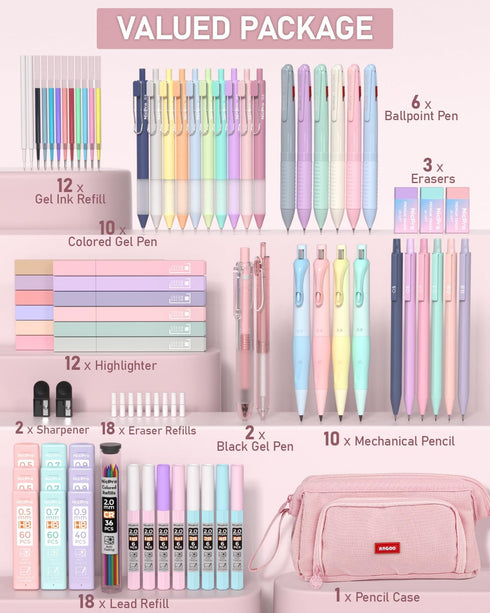 Nicpro 78 PCS Aesthetic School Supplies, Cute Pen Case, 12 Pastel Highlighters, 12 Gel Pens, 10 Mechanical Pencils