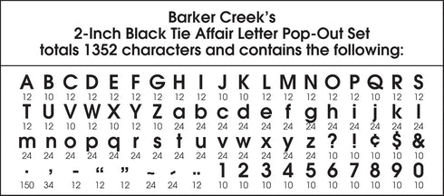 Barker Creek 2" Letter Pop-Outs 2-Pack, Black Tie Affair - 1352 Colorful Letters, Numbers & Punctuation Marks
