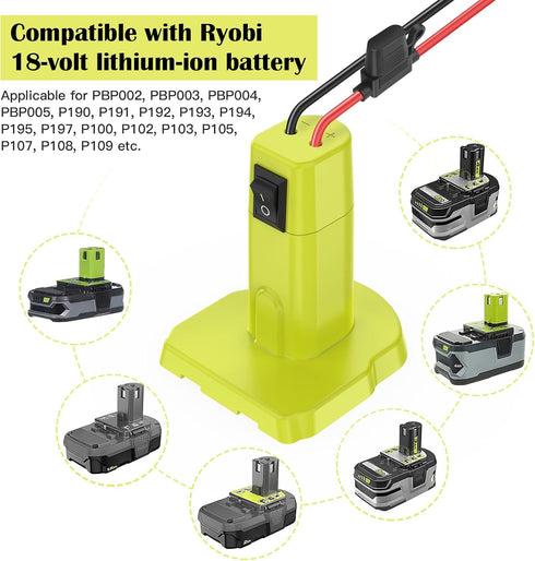 Power Wheels Adapter for Ryobi 18V Battery - Battery Converter Kit with Fuse, Switch & Wire Harness