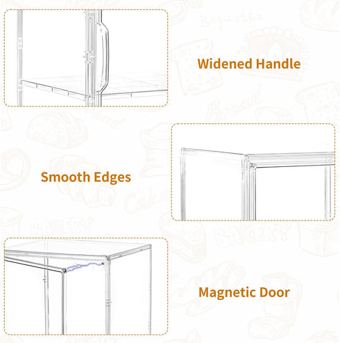 3 Countertop 10.6" 8.7" 14.2" 2 Pack SANKEU Bakery Pastry Display Case Layer Large Clear Bread Box For Kitchen Bread