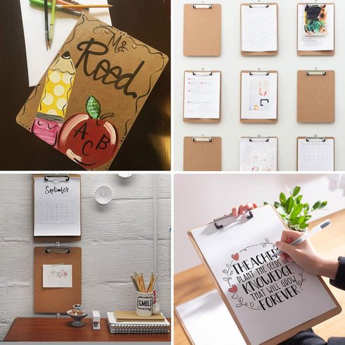Happyhapi 16 Pack Clipboards - Letter Size 9" x 12.5" Eco-Friendly Wood Clip Boards for Office Supplies