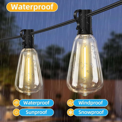 Hobbynors ST38 50FT 25+2 Bulbs, E12 2700K LED Outdoor String Lights with Spare Socket, Warm White-for Backyard