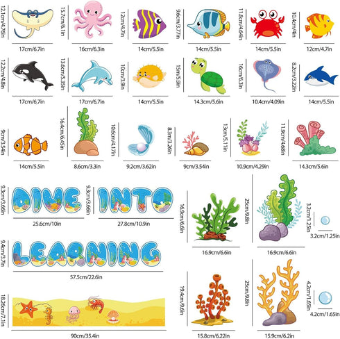 Ocean Fish Bulletin Board Classroom Decorations Under The Sea Bulletin Board Set Sea Animal Life Paper Cutouts for Ocean Tropical Fish Theme Classroom Dive Into Learning School Nursery Decor