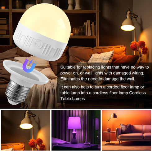 LGMCF Bulb E26 2Pack 6W 450LM Dimmable Bulb 15 3 2500mAh Bulbs, Bulbs Rechargeable Light with Remote - Detachable LED