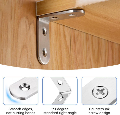 3Sizes (1.5x1.2x1.2inch 1.57x1.57x0.63inch 0.79x0.79x0.63inch) 92Pcs/20Sets YY026-S Silver L Brackets for Shelves L