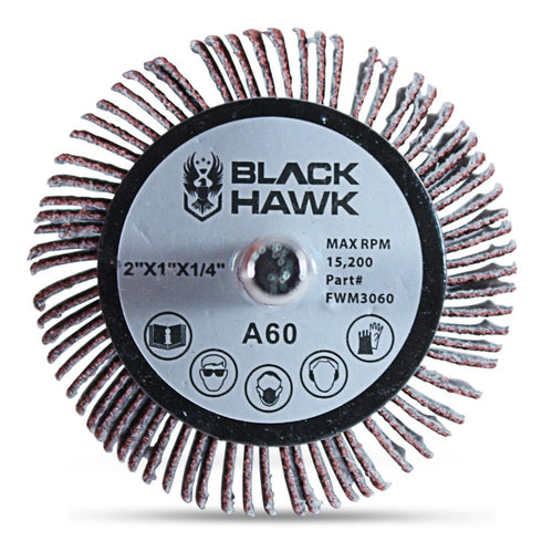 BHA Aluminum Oxide Shank Mounted Flap Wheels - 2” x 1” x 1/4”, 60 Grit, 5 Pack