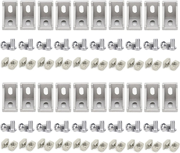 20 Sets 1.5" x 1.5" 1515 Series Aluminum Extrusion Profiles Connector, 20pcs Bracket with T Nuts Screw Bolts