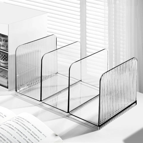 Ekoama 3 Acrylic Book End for Shelves Compartments Bookend Desk Books Stopper Magazine Stand Space Saving Desktop