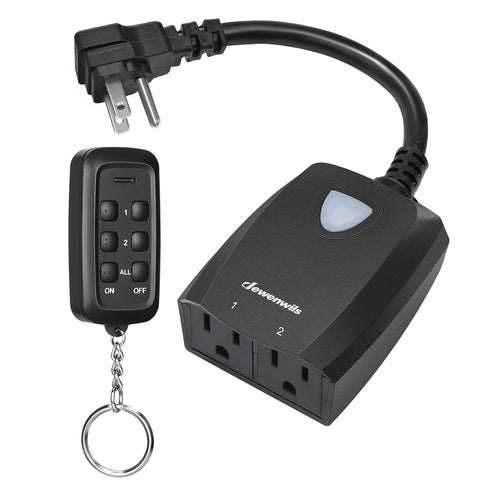 DEWENWILS 15A Outdoor Wireless Remote Control Outlet, 2 Weatherproof Sockets, 100 FT Range, 7 Inch Extension Cord, FCC