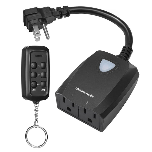 DEWENWILS 15A Outdoor Wireless Remote Control Outlet, 2 Weatherproof Sockets, 100 FT Range, 7 Inch Extension Cord, FCC