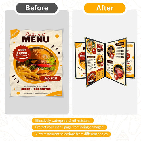 FLK Tech 10 Pack 4 8 8.5 11 Inch FLKQC Page Menu Covers, View x Clear PVC Menu Holder, Double Stitched Restaurant Menu