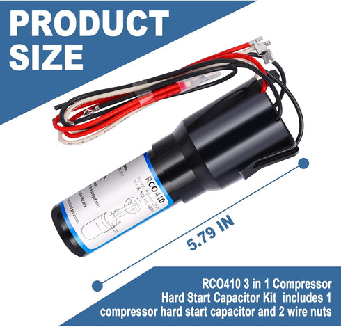 Wadoy RCO410 3 in 1 Compressor Hard Start Capacitor Kit for Refrigerators & Freezers 1/4-1/3 H.P.