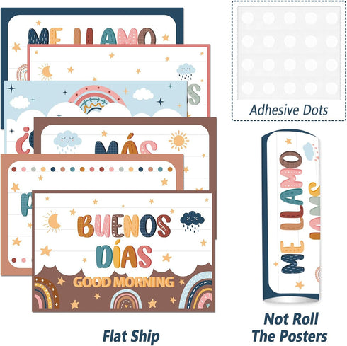 gisgfim 16 Pcs Spanish Words and Phrases Poster Set, Bulletin Board Study Spanish Classroom Decoration