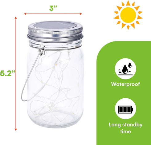 Set 2 5.2" 3" SteadyDoggie Solar Mason Jar Lights - of Magical Patio Lights in Glass Lanterns - Hang Them Anywhere