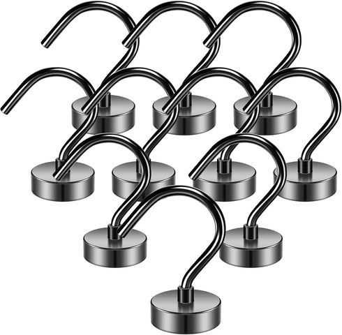 Grtard 10Pack Strong Magnetic Hooks, Heavy Duty 35lbs Neodymium Magnet Hooks for Hanging at Home, Office, Kitchen