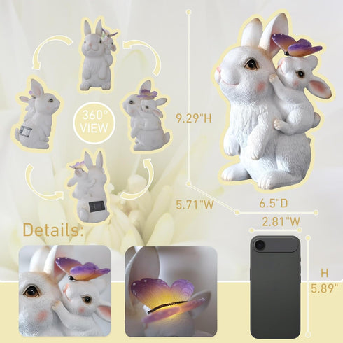 CORIETTA Mothers Day Gifts, Solar Garden Statues Rabbit with Solar Lights, Mother & Baby Bunny Figurine with Butterfly