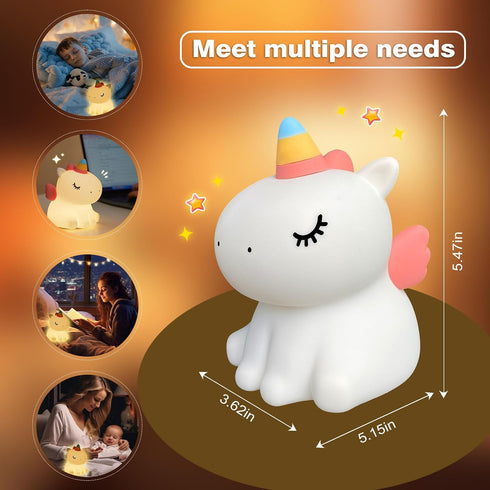 Dimmable VTIGER Unicorn Night Light, LED Squishy Cute Lamp, Kids Baby Bedroom Nightlight, Rechargeable Touch Lamp