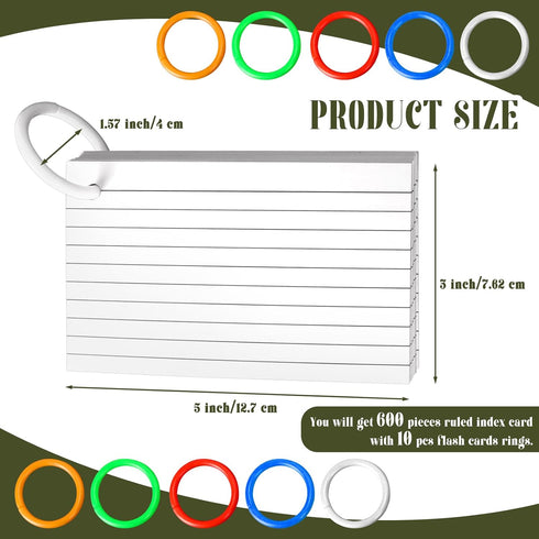 600 3 5 Inches PCS White Index Cards Ruled, x Flash Cards with Ring, Note Cards Study Cards for School Learning