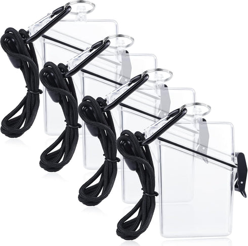 URATOT 4 Pack Clear Waterproof Badge Holder with Lanyard, Heavy Duty Durable Locker Dry Box for Cards, Coin, and Money