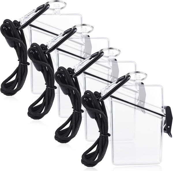 URATOT 4 Pack Clear Waterproof Badge Holder with Lanyard, Heavy Duty Durable Locker Dry Box for Cards, Coin, and Money
