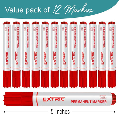 Permanent Markers, Chisel Tip, Red, Quick Drying Ink, Works on Paper, wood, Plastic, metal and Glass, Great for Home, Office and School use by EXTRIC