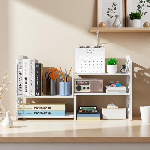 Jollygleam Desktop Shelves, White Bookshelf Desktop Organizer and Desktop Storage