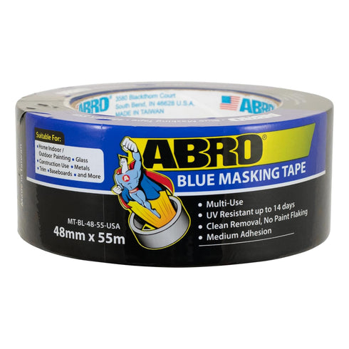 ABRO Blue Masking Tape 48mm x 55M, All Purpose for Temporary Labeling, Easy Tear, Clean Removal, Painters Tape
