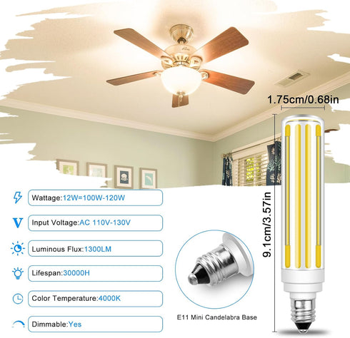 Dimmable JDE11 120V 100W 120W Bulb Equivalent,T4 E11 Bulbs Dimmable,4000K White,12W 1300LM JDE11 Bulbs,2 Packs Updated