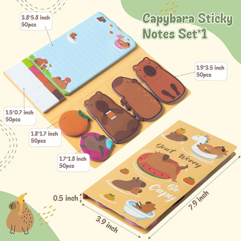 Capybara Sticky Notes Set - 550 Sheets Don’t Worry Be Capy Self-Stick Notes Pads Gift, Self-Adhesive Cute Animal Writing Memo Pages Sticky Notepad Separation for Kids Teacher School Office