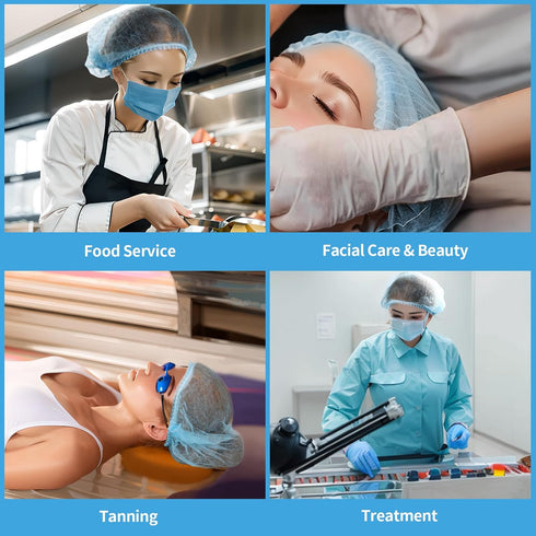 LEOBRO 50PCS Hair Nets for Food Service Workers - Disposable Non-woven Bouffant Caps for Kitchen, Blue, 21 Inch