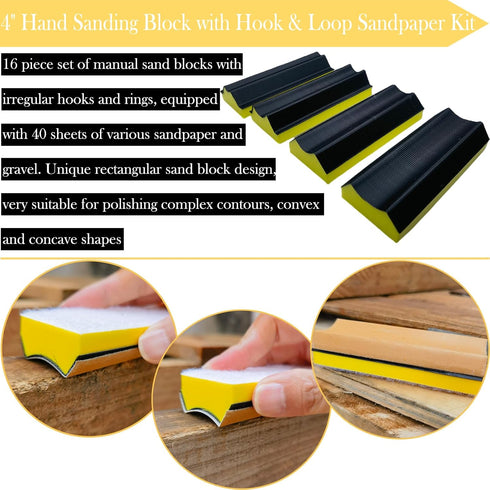 Tonmp 56 Set- 16 40 Total PCS Hand Sanding Block PCS Contoured Profile Sander Block + Sheet Sandpaper Kit