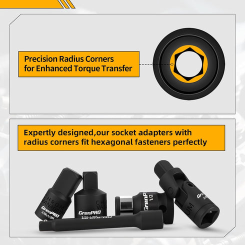 Set 19-Piece 50BV30, Set, 1/2" 1/4" 3/8 GRENPRO Impact Socket Extension Socket Extension Bar, Swivel Universal Joints