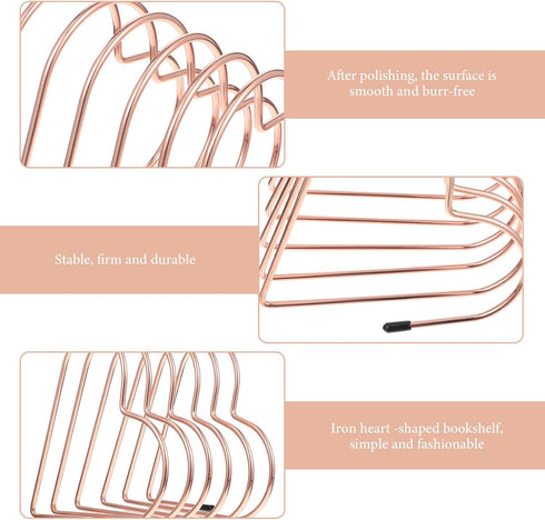 Cabilock Heart-Shaped Retractable Iron Bookend Desk Book Holder Elastic Book Organizer for Student Study and Office Use