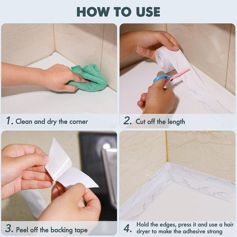 Kitchen & Bath Caulk Tape Sealant Strip, 1.5''x10.5FT PVC Self Adhesive Waterproof Decorative Tape for Toilet