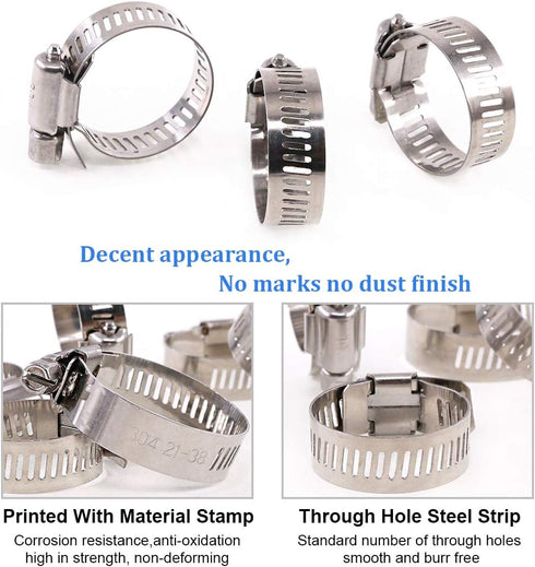 Glarks 20Pcs Adjustable Worm Gear Hose Clamps Assortment Kit, 304 Stainless Steel, 18-32MM Range for Plumbing